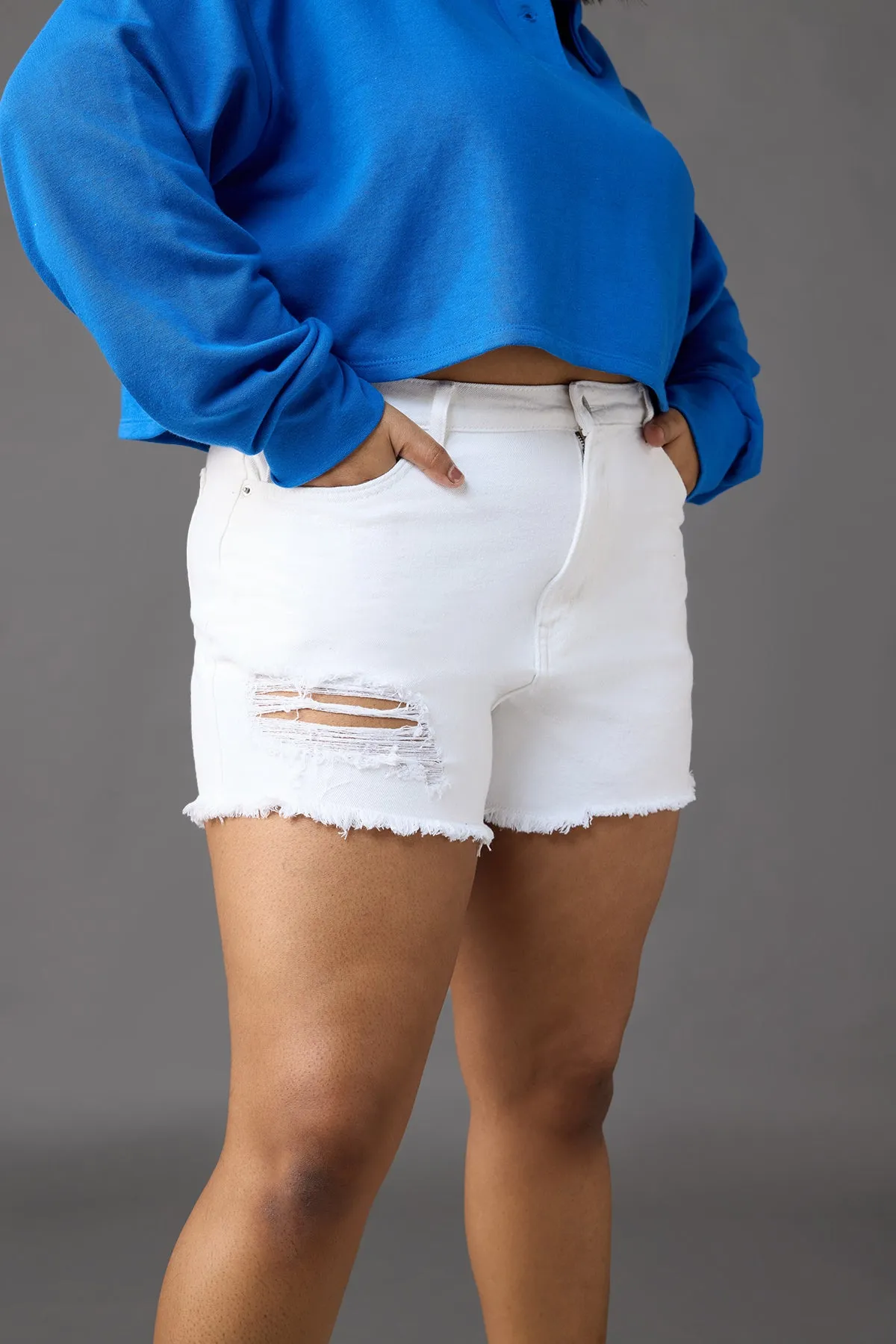 Curve White Distressed Jean Shorts