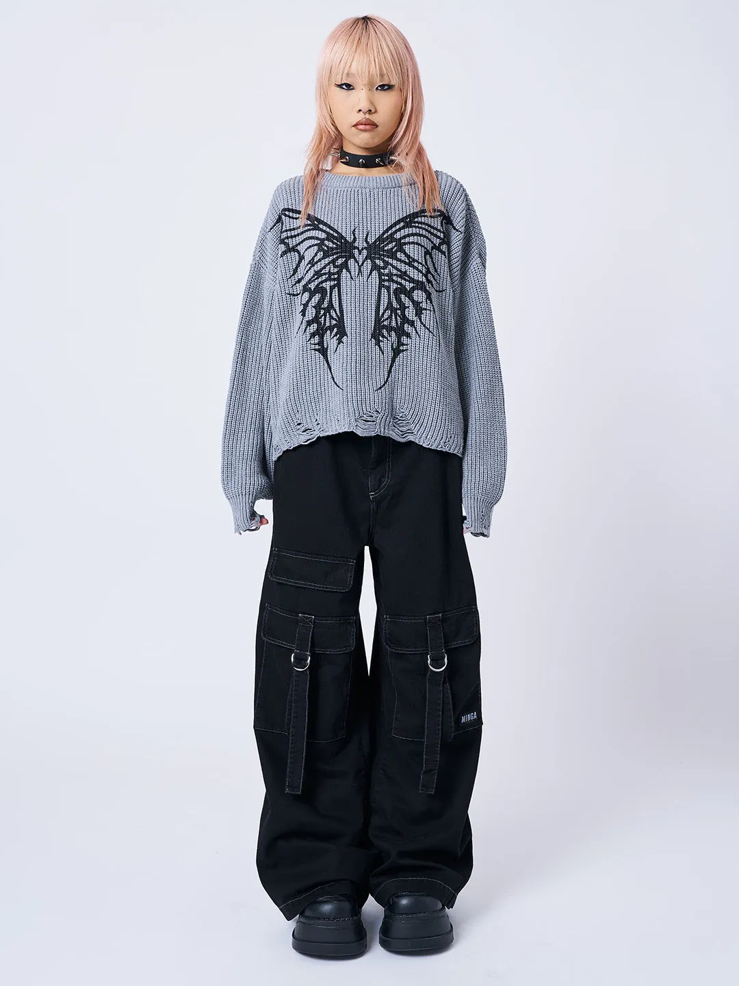 Darkwave Butterfly Distressed Knit Jumper