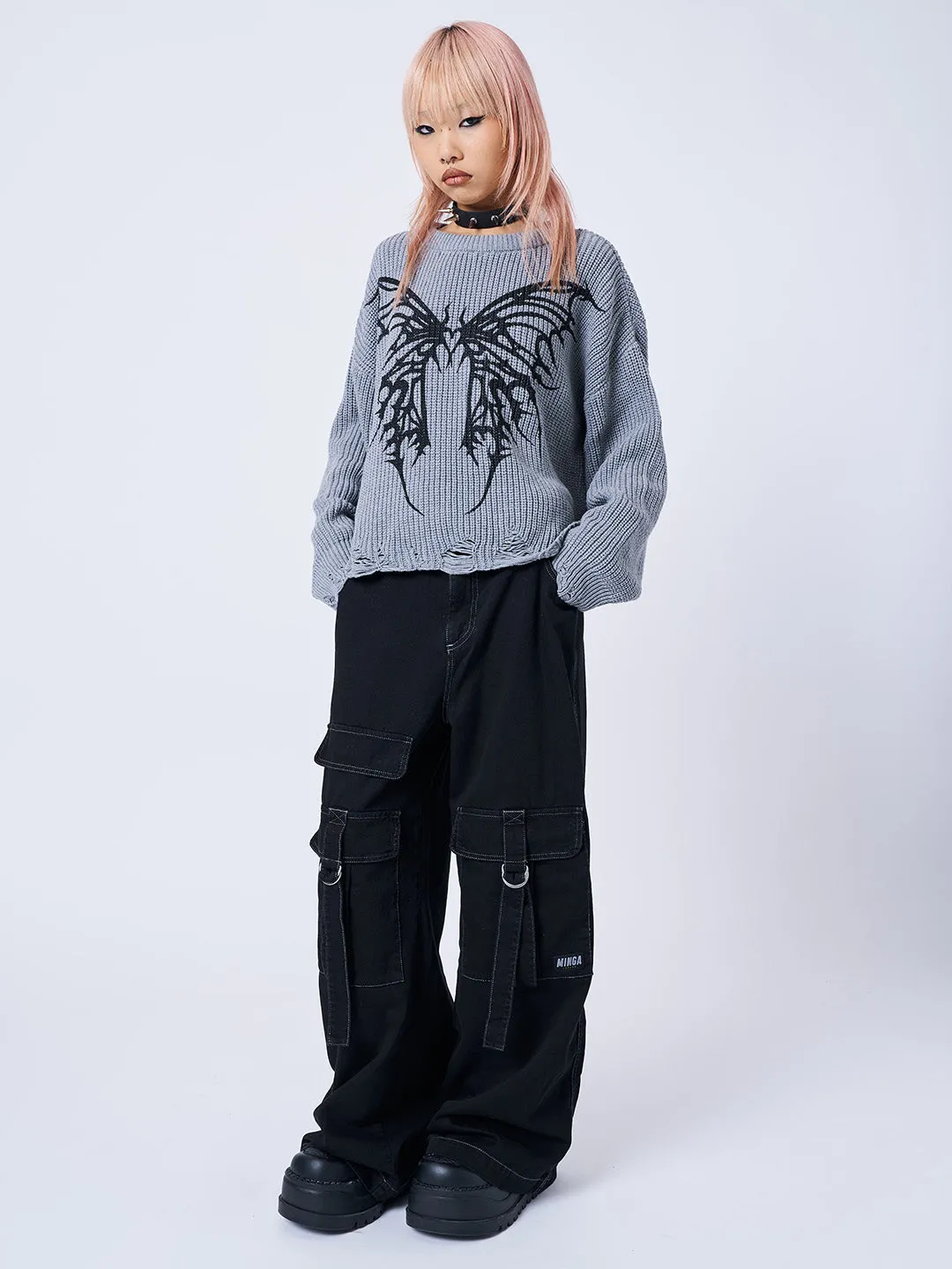 Darkwave Butterfly Distressed Knit Jumper