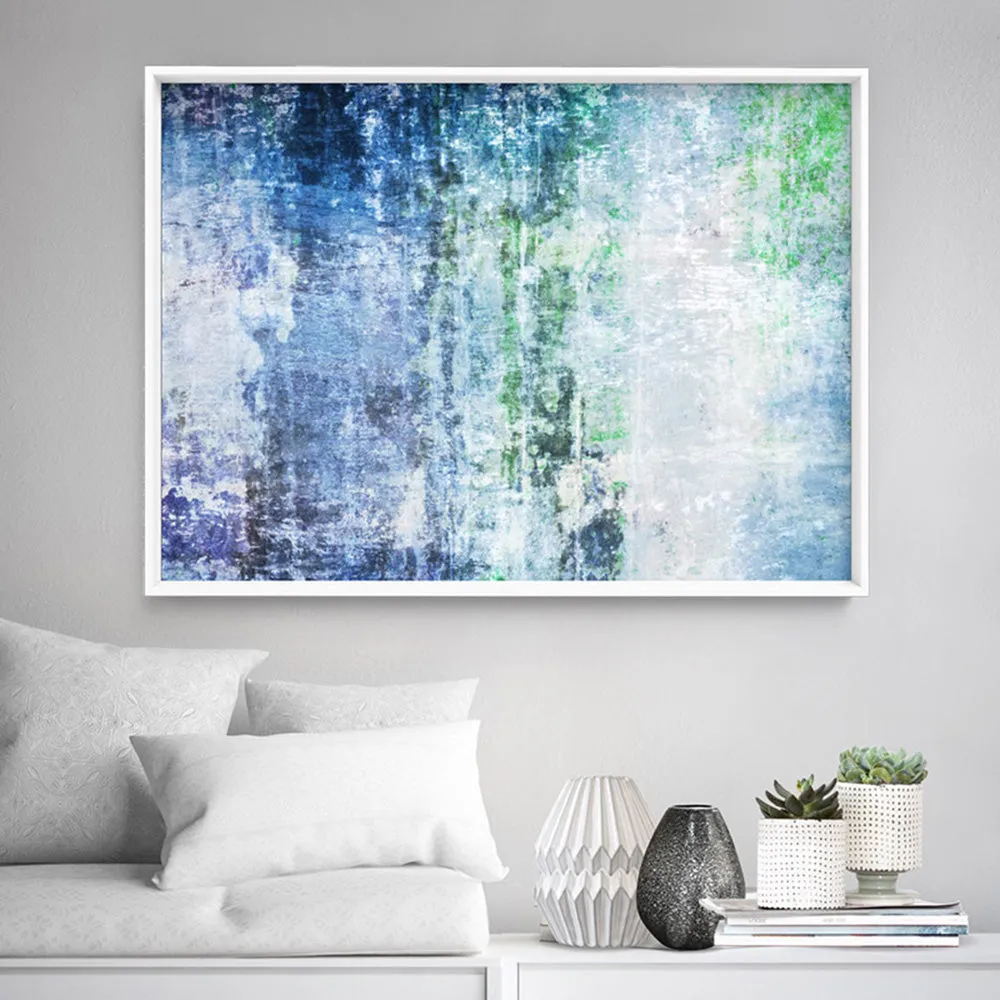 Distressed Blues & Greens Abstract - Art Print