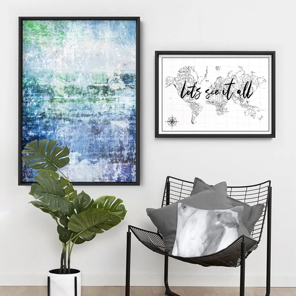 Distressed Blues & Greens Abstract - Art Print