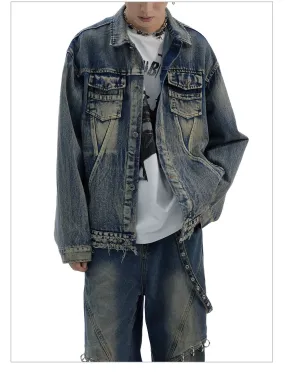 Distressed End Line Denim Jacket