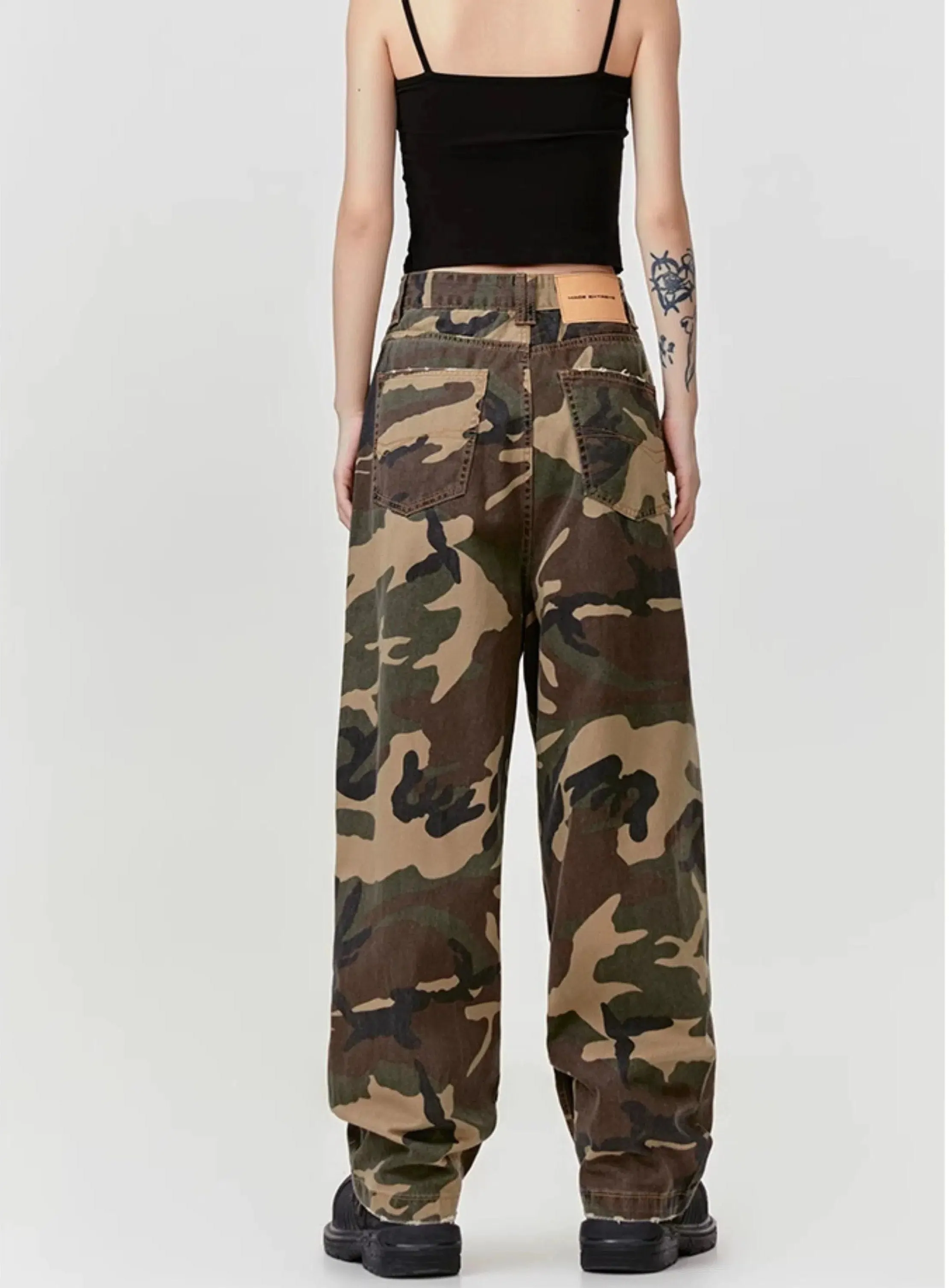 Distressed Hem Camouflage Pants