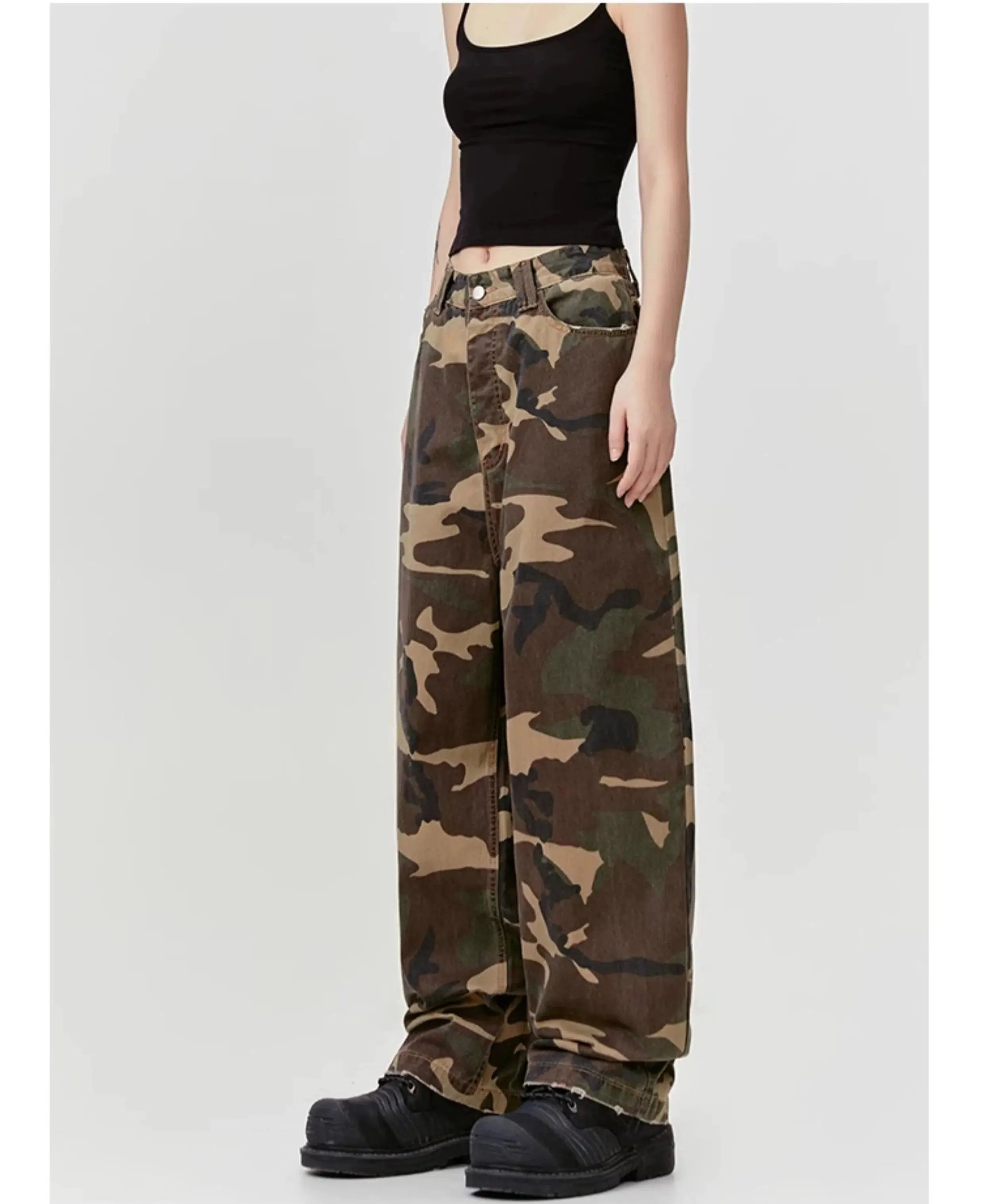 Distressed Hem Camouflage Pants