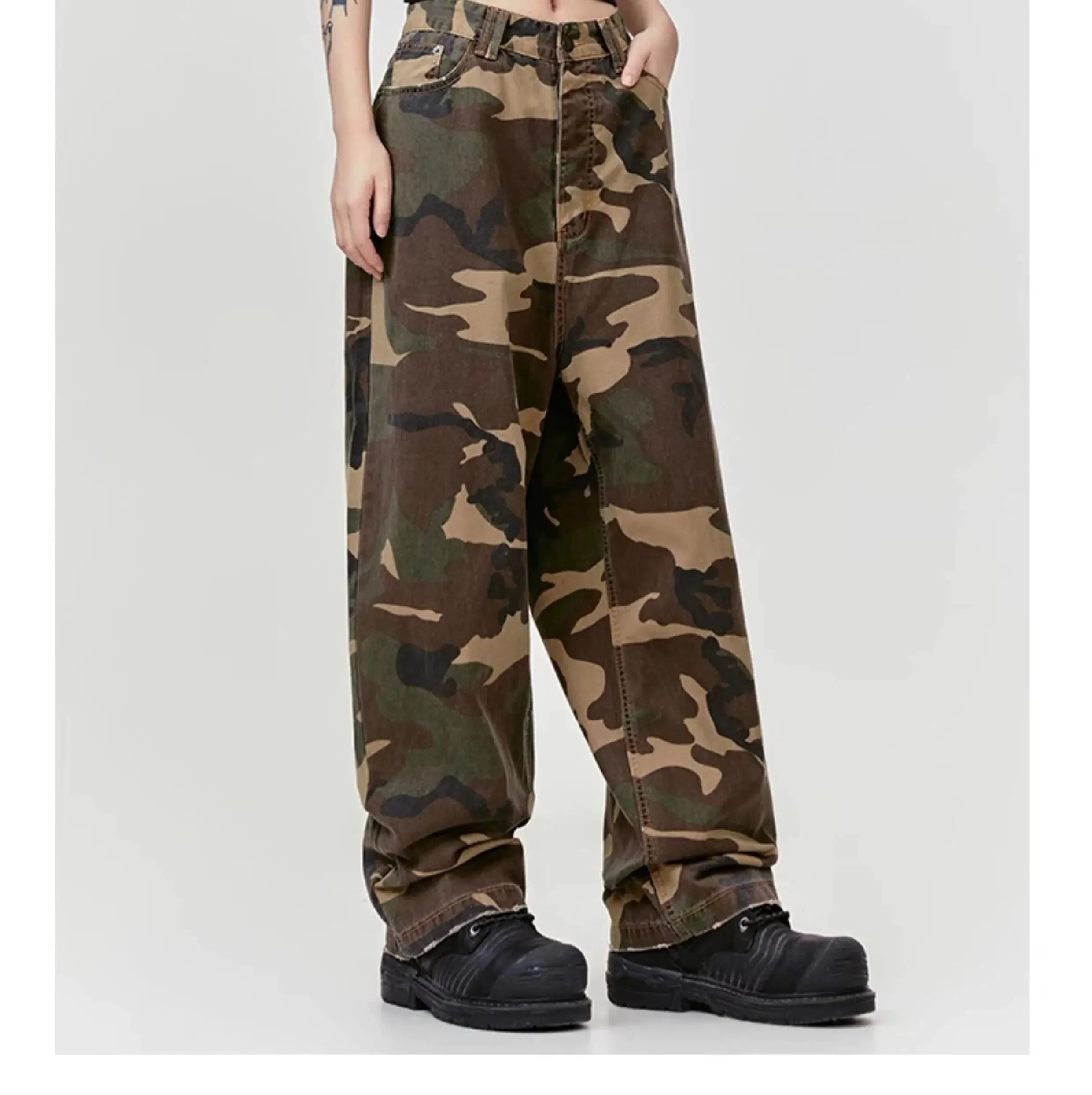 Distressed Hem Camouflage Pants