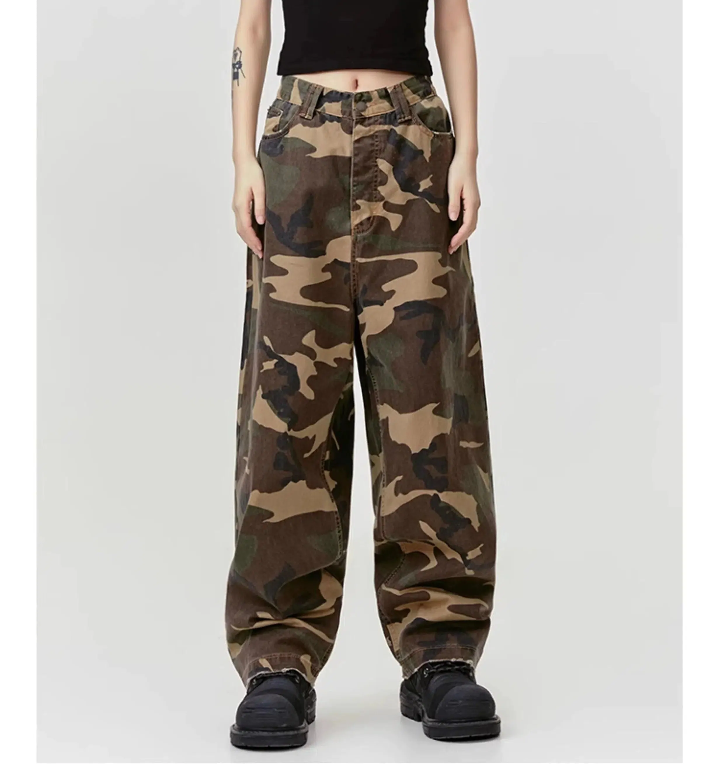 Distressed Hem Camouflage Pants