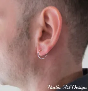 Geometric Sterling Silver Hoop Earring for men