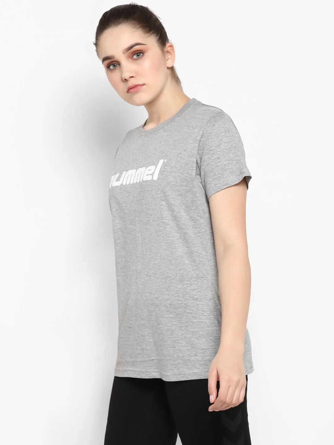 Go Women Cotton Grey Logo T-Shirt