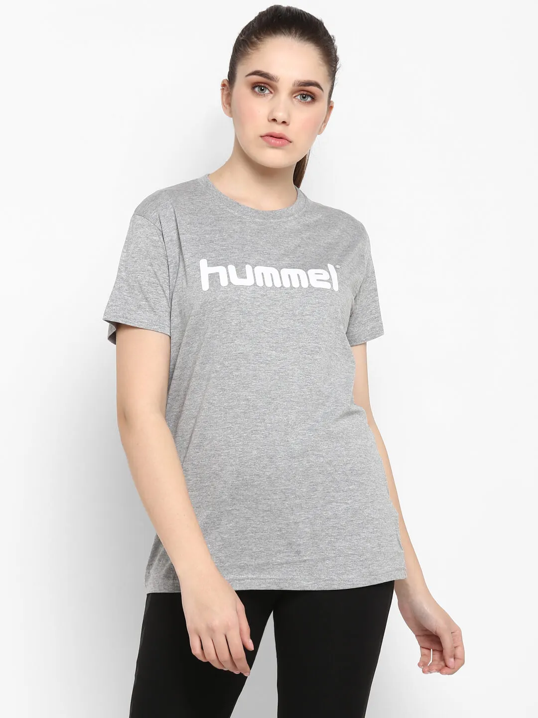 Go Women Cotton Grey Logo T-Shirt