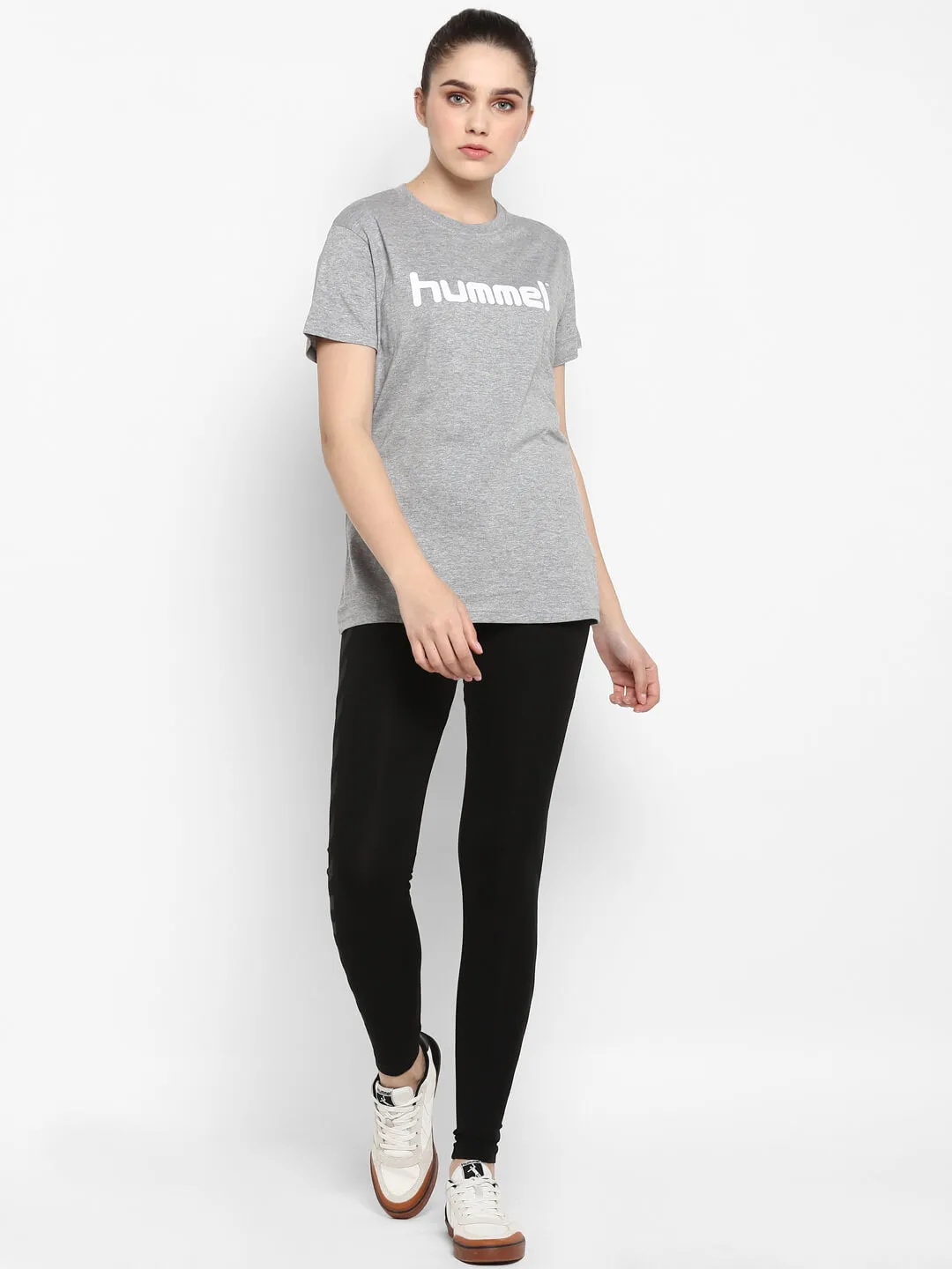 Go Women Cotton Grey Logo T-Shirt