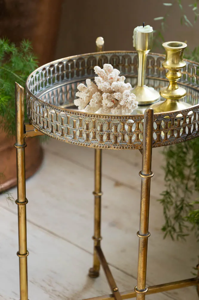 Gold Distressed Mirrored Side Table