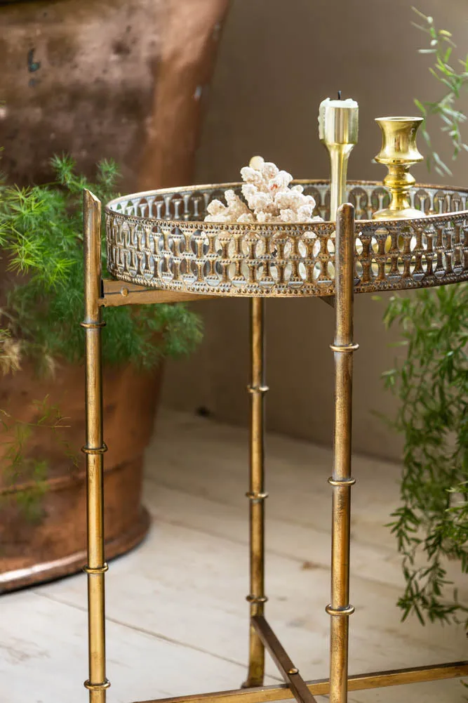 Gold Distressed Mirrored Side Table