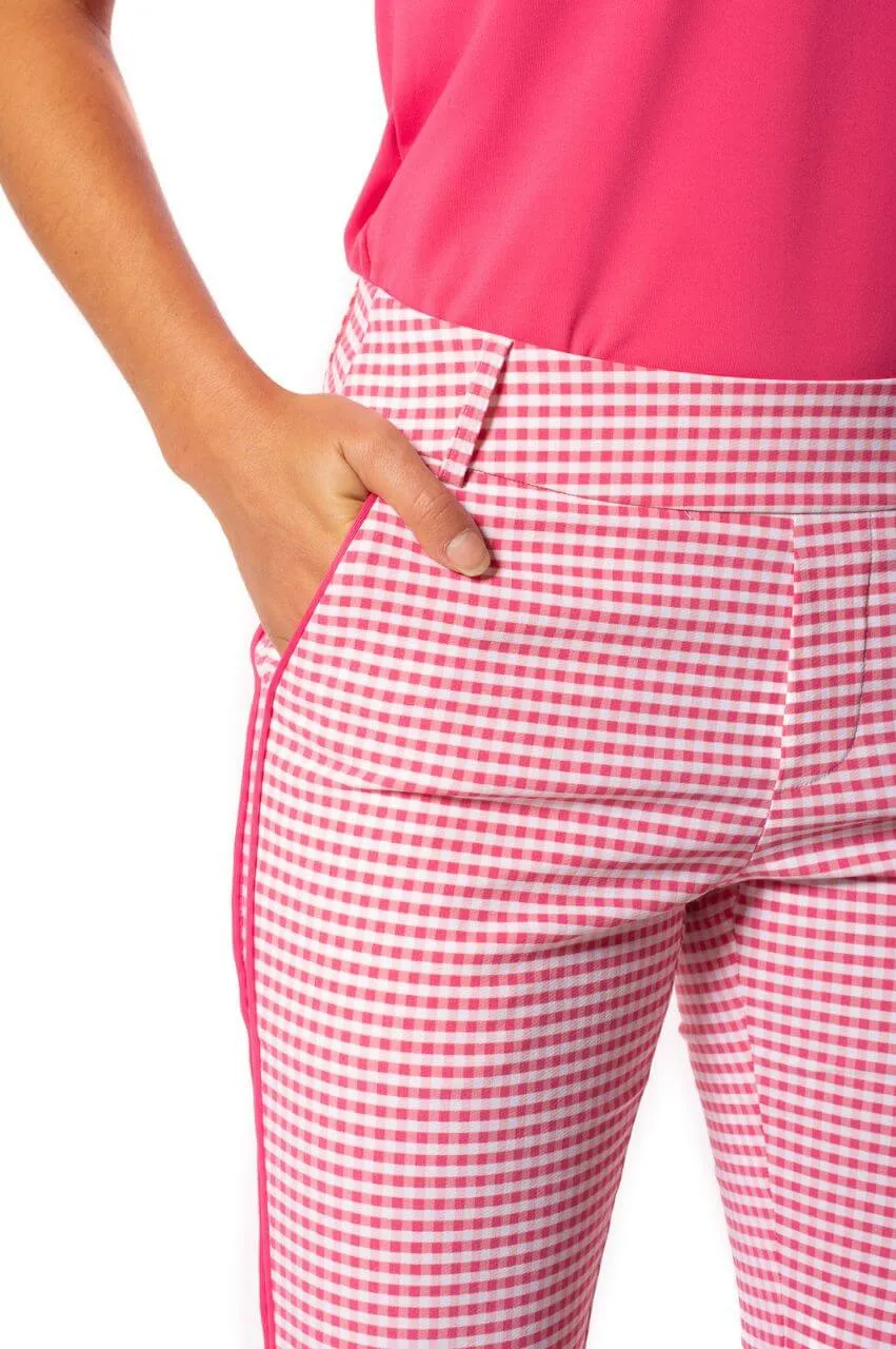 Hot Pink/White Checkered Stretch Ankle Pant