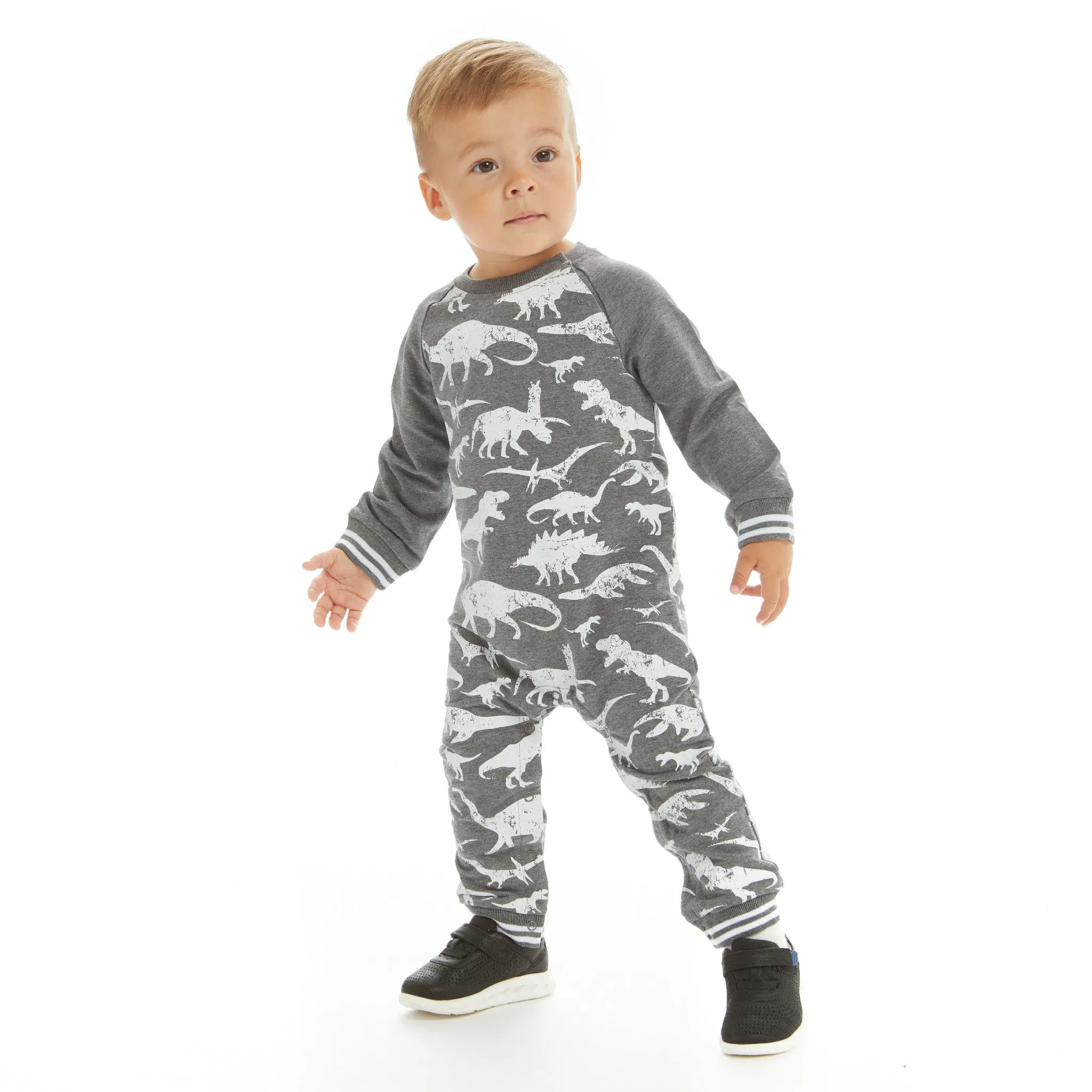 Infant Distressed Dinosaur Crewneck Romper  | Grey