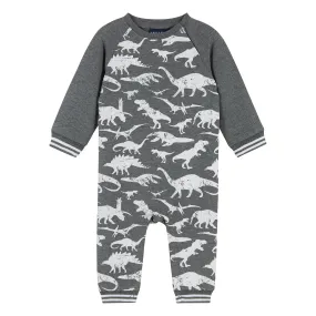 Infant Distressed Dinosaur Crewneck Romper  | Grey