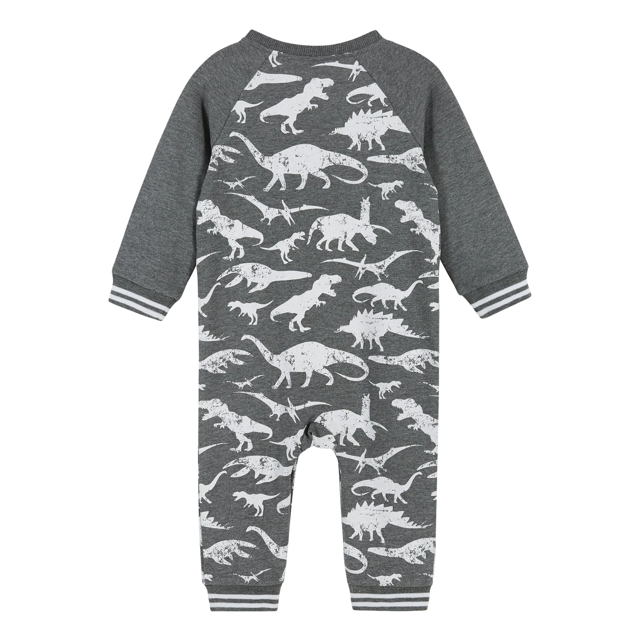 Infant Distressed Dinosaur Crewneck Romper  | Grey