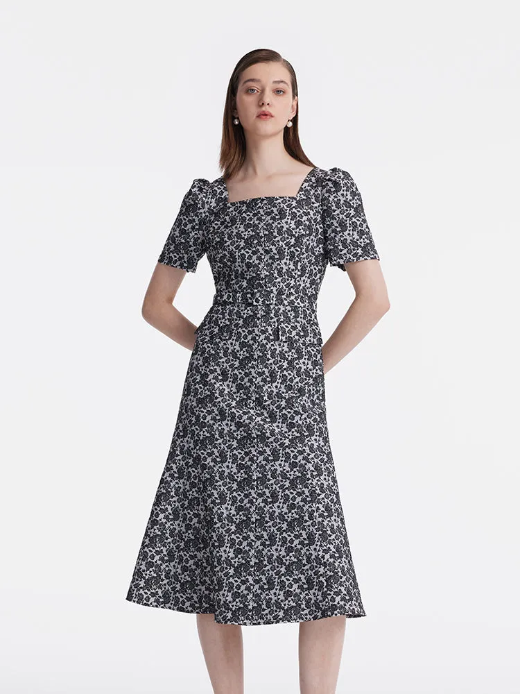 Jacquard Square Neck Women Midi Mermaid Dress