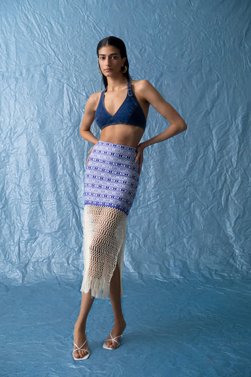 Jane Blue Cotton Macrame Skirt