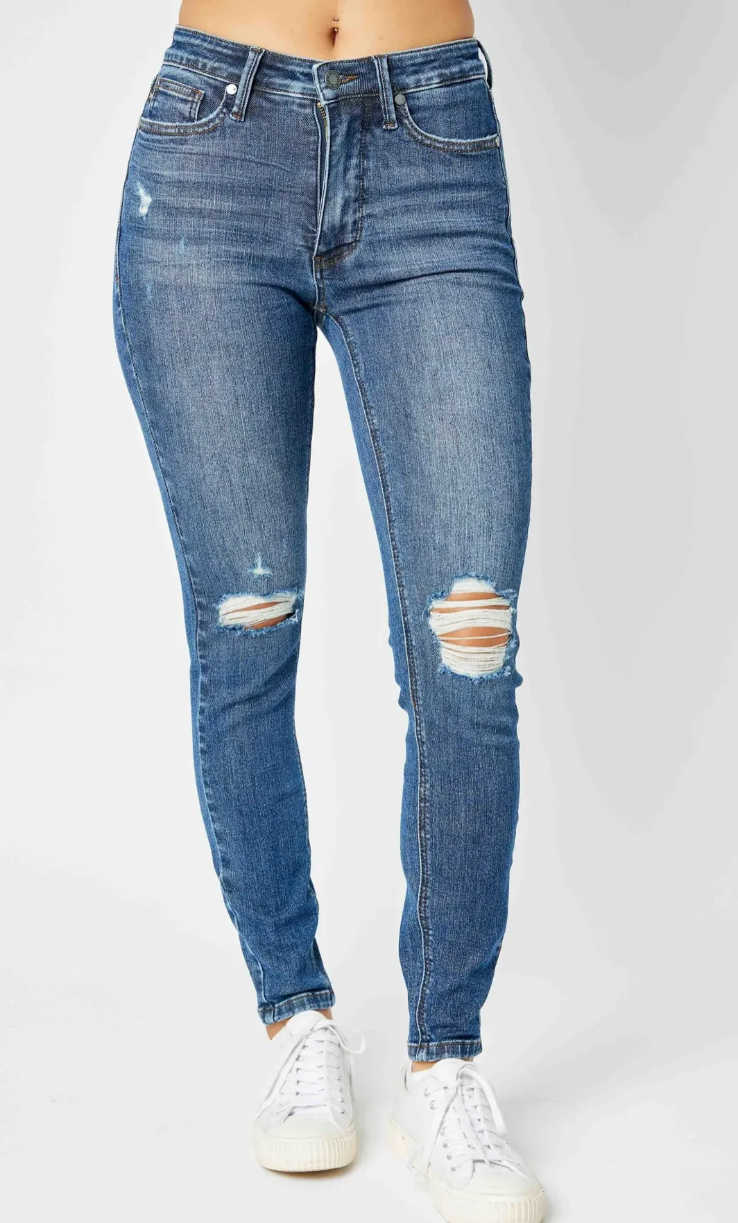 Judy Blue - Mid-Rise Tummy Control Distressed Skinny Denim