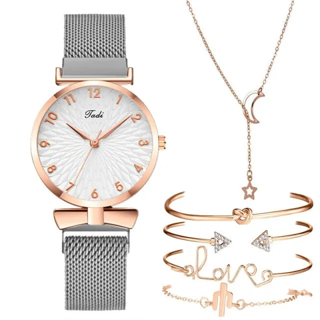 Luxury Women 6pcs Set Elegant Female Wristwatch