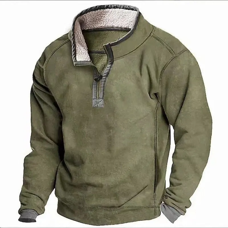 Men Sweatshirts Stand Collar Zipper Fleece Warmth