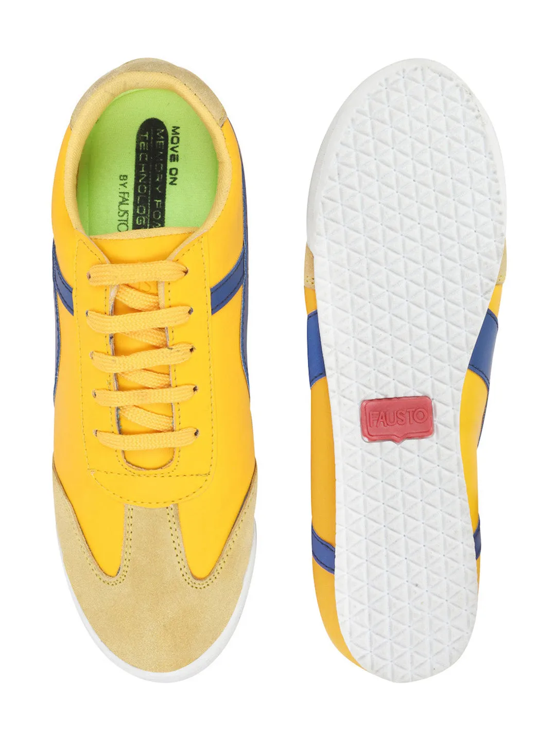 Men Yellow Lace-Up Casual Trendy Fashion Outdoor Sneakers