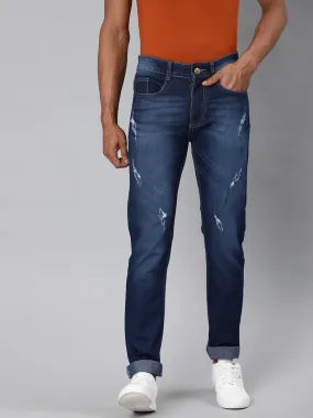 Men's Dark Blue Slim Fit Distressed Jeans