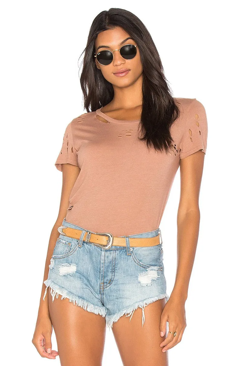 NYTT Distressed Tee Shirt Light Coco