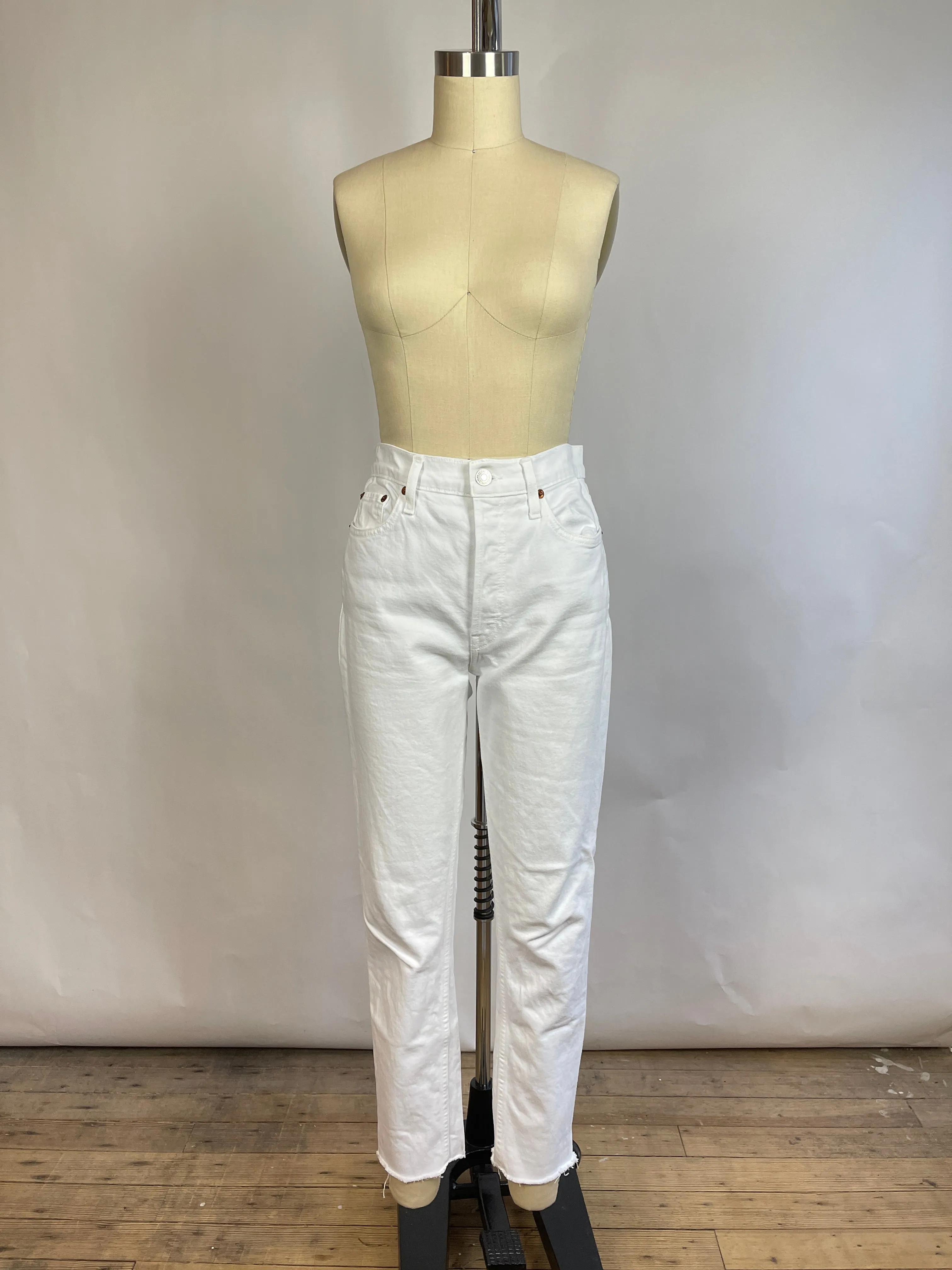 Re/Done Denim White High Rise Ankle Crop Stretch (27/4)