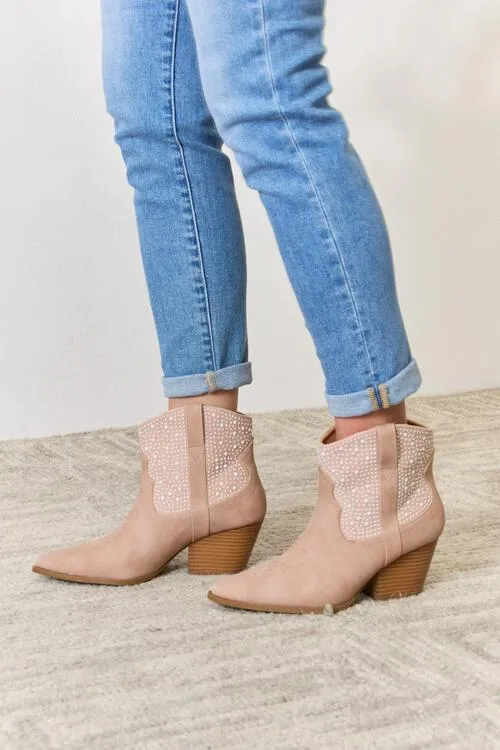 Rhinestone Ankle Cowgirl Booties in Blush