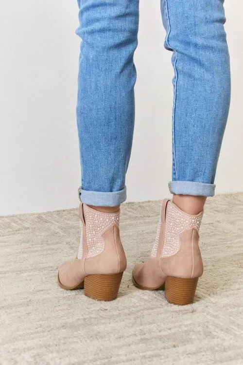 Rhinestone Ankle Cowgirl Booties in Blush