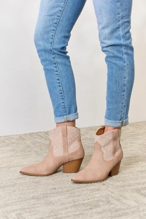 Rhinestone Ankle Cowgirl Booties in Blush