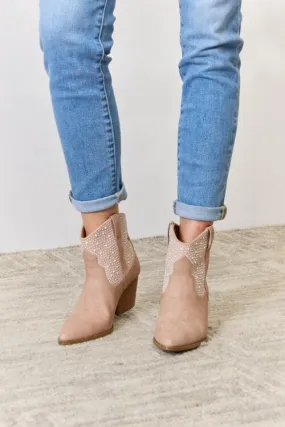 Rhinestone Ankle Cowgirl Booties in Blush