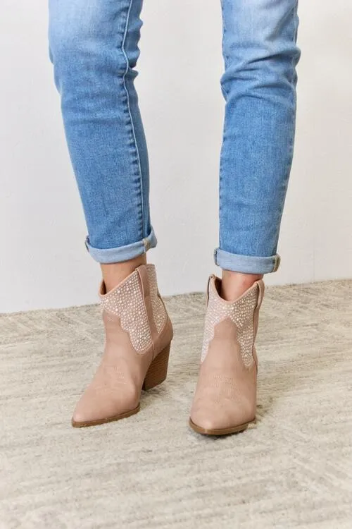 Rhinestone Ankle Cowgirl Booties in Blush