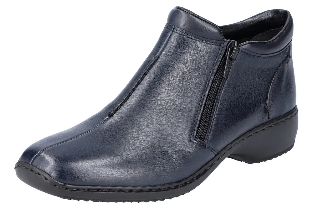 Rieker Ladies Blue Leather Twin Zip Ankle Boots L3882-15