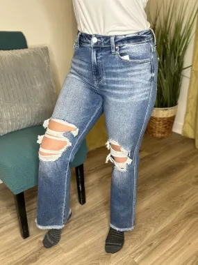 Risen Distressed Ankle Flare Jeans