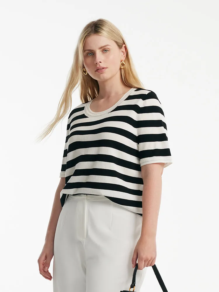 Round Neck Striped Knitted Women Top