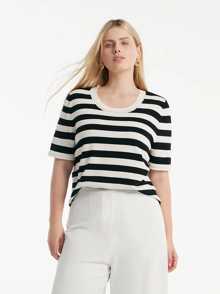 Round Neck Striped Knitted Women Top