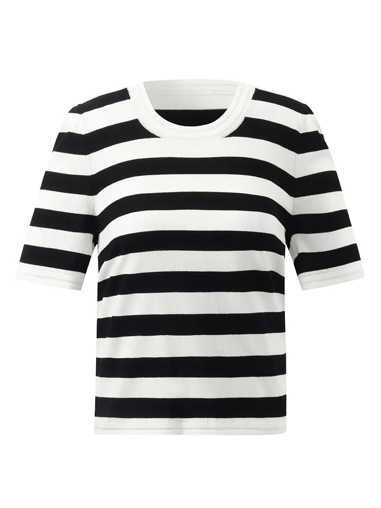 Round Neck Striped Knitted Women Top