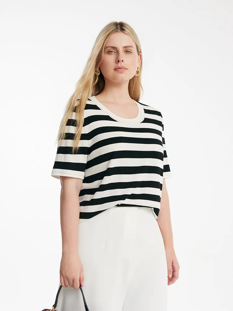 Round Neck Striped Knitted Women Top