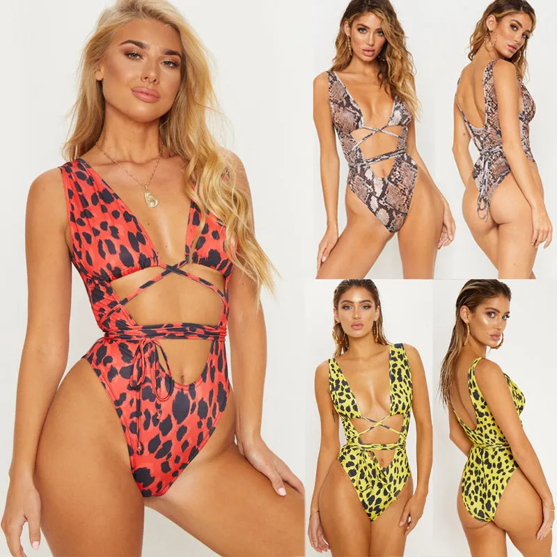 Serpentine Leopard Printed Women Swimsuit