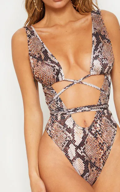 Serpentine Leopard Printed Women Swimsuit