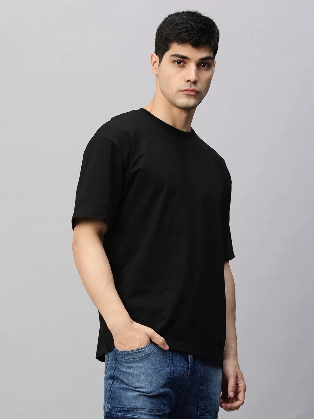 Solid Men Oversized T-Shirt - Black