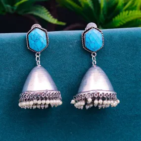 Sukkhi Aqua Oxidised Pearl Jhumka Earring For Women