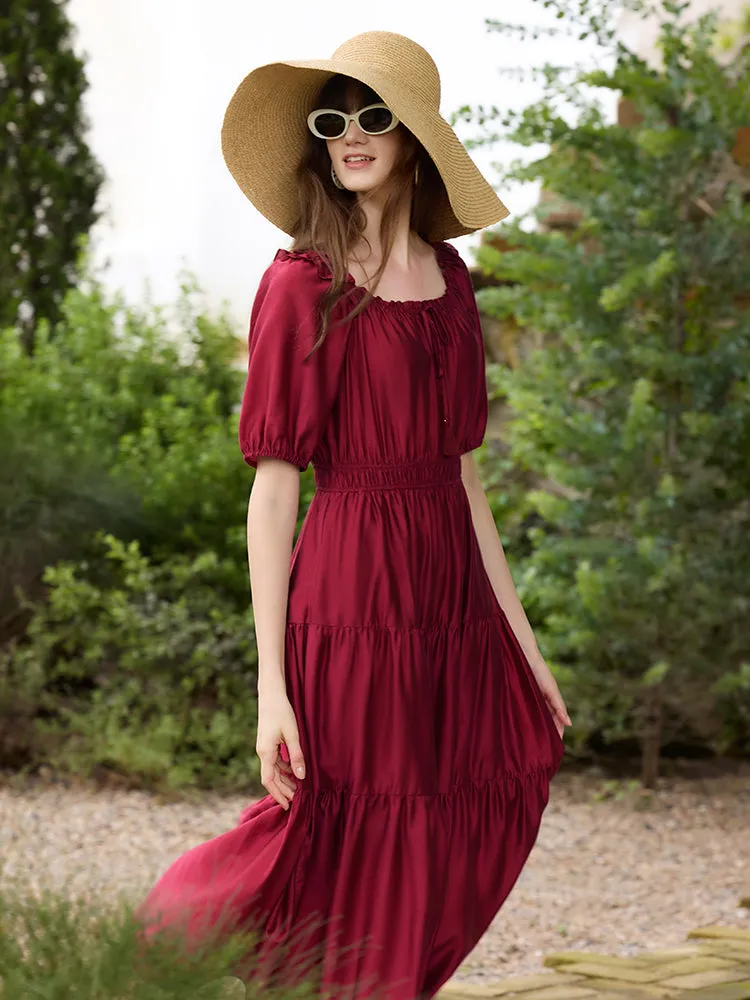 Tencel Ruffle Tiered Women Maxi Dress