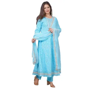 Women Blue Printed Kurta Set