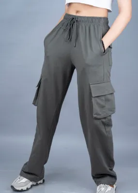 Women Premium Terry Cargo Pants - Olive Green