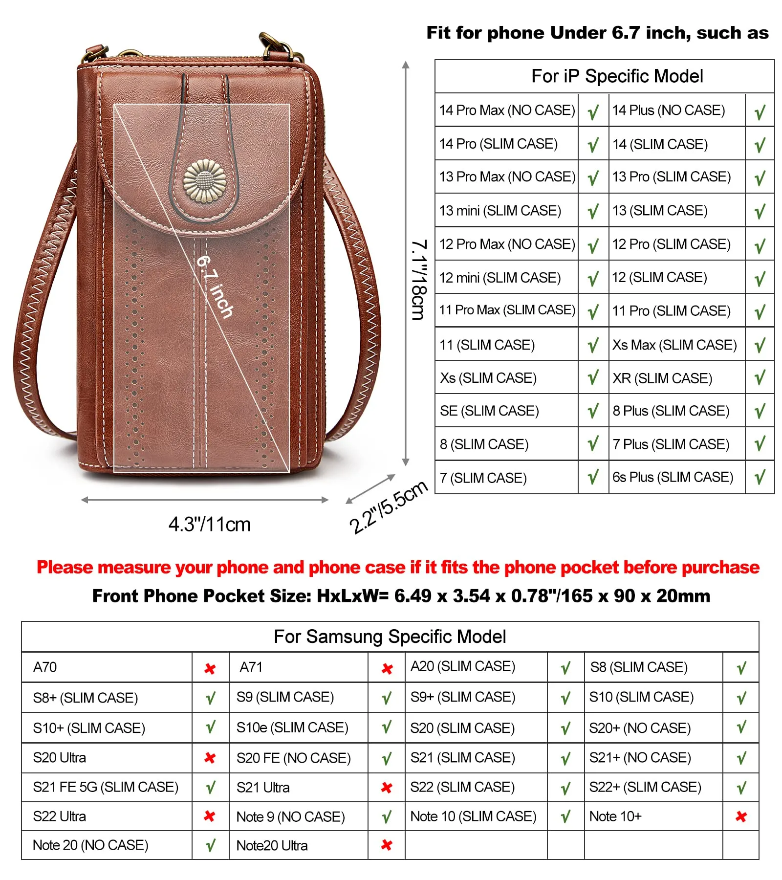 Women Rfid Blocking Crossbody Cell Phone Purse